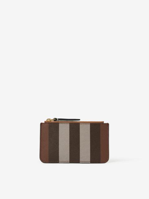 Check and Two-tone Leather Card Case in Dark Birch Brown - Women