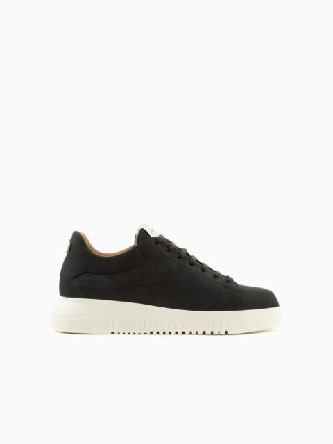 EMPORIO ARMANI Leather sneakers with signature logo and
