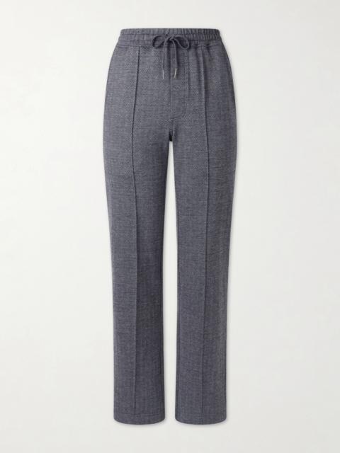 TOM FORD Straight-Leg Herringbone Cotton, Wool and Silk-Blend Drawstring Trousers