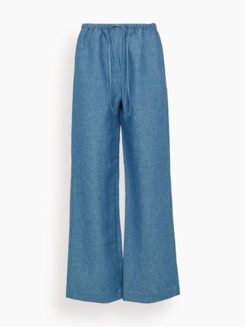 RÓHE Relaxed Linen Trousers in Ocean Blue