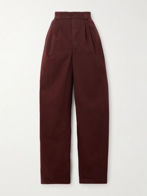 Lemaire Pleated washed cotton-sateen wide-leg pants Burgundy