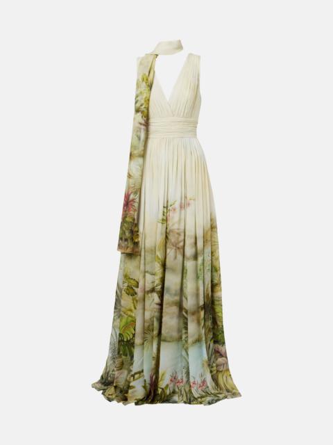 ELIE SAAB Scarf-detail printed georgette gown
