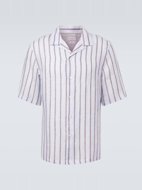Brunello Cucinelli Striped linen bowling shirt