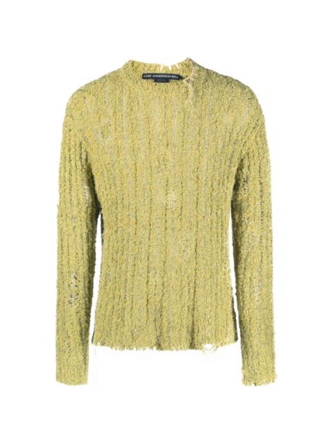 distressed-effect ribbed-knit jumper