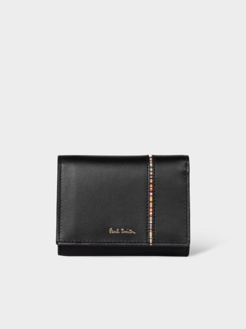 Paul Smith Black Mini Leather Tri-Fold Purse with 'Signature Stripe' Trim