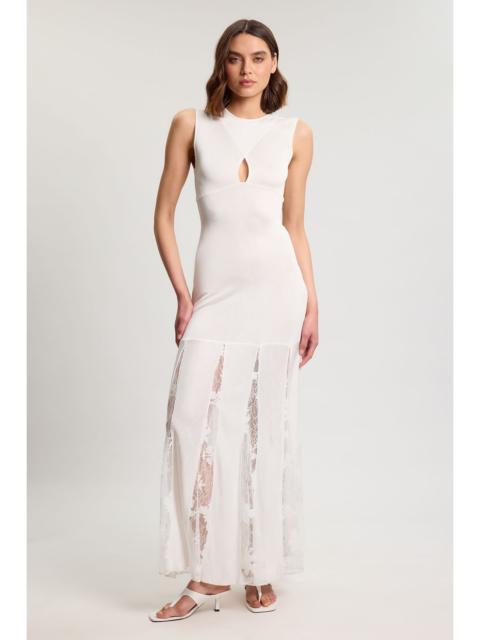 KAREN MILLEN Petite Viscose Blend Slinky Sheer Lace Detail Knit Maxi Dress