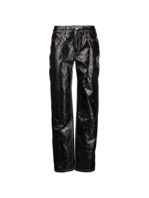 embossed straight-leg leather trousers