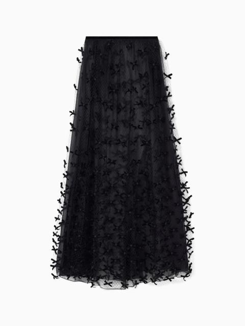 EMPORIO ARMANI LONG MESH SKIRT WITH ALL-OVER VELVET BOWS