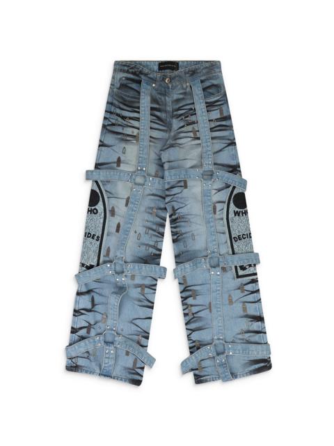 WHO DECIDES WAR Stripe Bondage Wide-Leg Jeans "Blue" 3120250008SS24