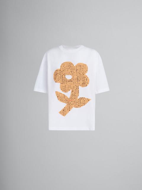 Marni WHITE ORGANIC COTTON T-SHIRT WITH WORDSEARCH FLOWER PRINT