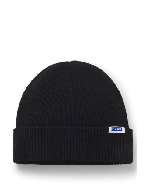 HUGO RIB-KNIT BEANIE HAT WITH LOGO LABEL