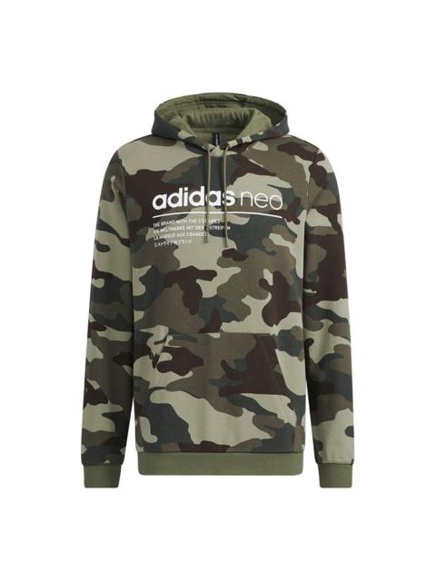 Men's adidas neo Sw Camo Hdy Logo Printing Camouflage Sports Pullover Olive H45226