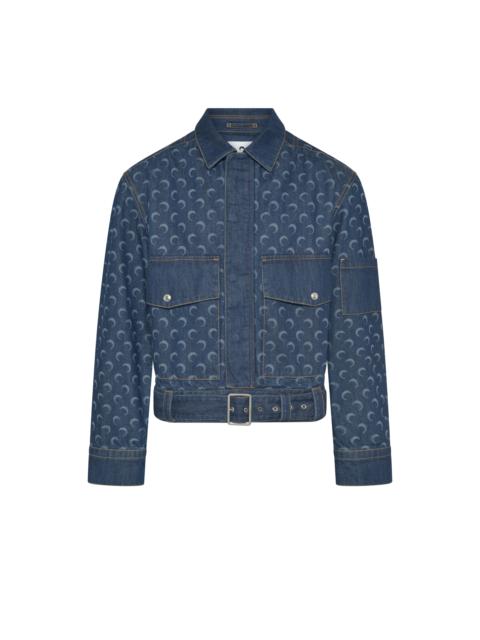 Marine Serre Midnight blue denim belted trucker jacket