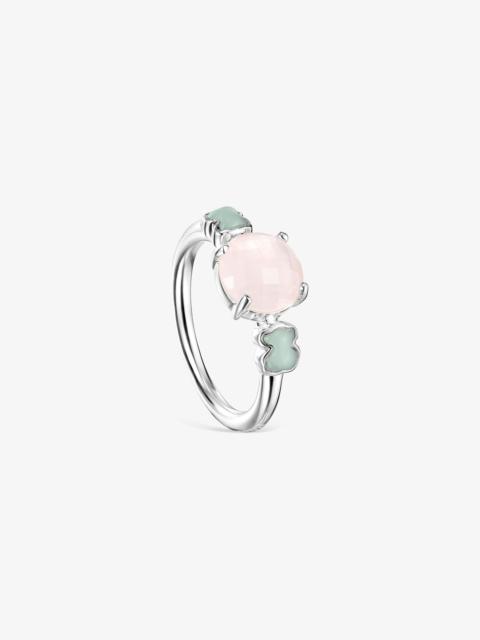 TOUS TOUS Mini Color Ring in Silver with Pink Quartz and Amazonite 0,4-0,8cm.