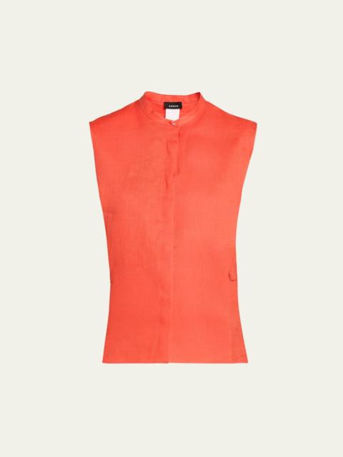 AKRIS Linen Sleeveless Button-Down Blouse