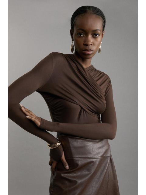 KAREN MILLEN Premium Tencel Jersey Wrap Detail Long Sleeve Top