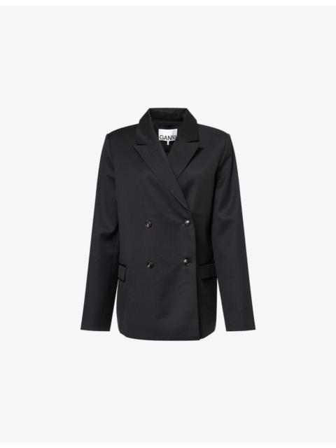 GANNI Peak-Lapels Relaxed-Fit Stretch-Woven Blazer