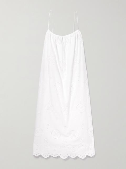 MATTEAU Tie-detailed Scalloped Broderie Anglaise Cotton Midi Dress