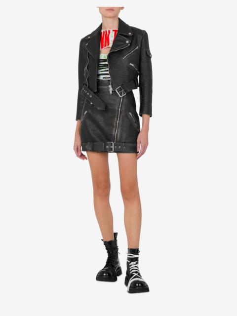 Moschino CROPPED BIKER JACKET IN HEAVY NAPPA LEATHER