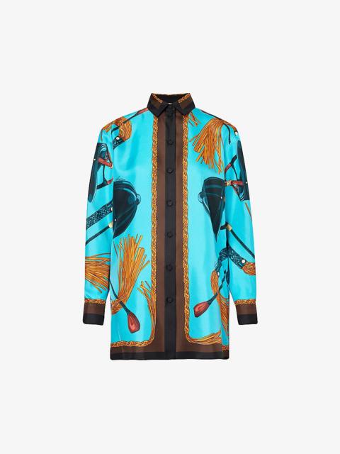 Graphic-pattern collar silk shirt
