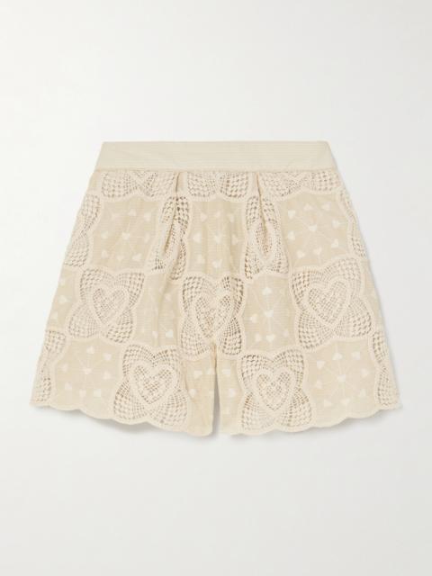 Zimmermann Wanderlust Crocheted Embroidered Cotton-blend Shorts