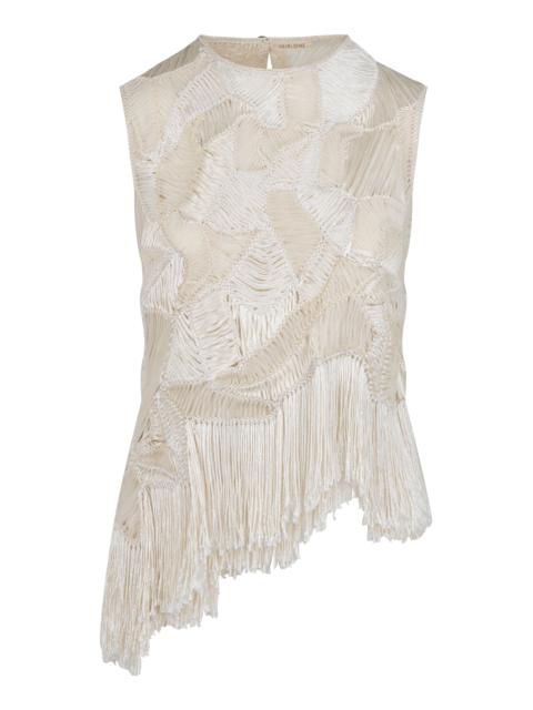 HEIRLOME Maureen Fringed Silk Top ivory