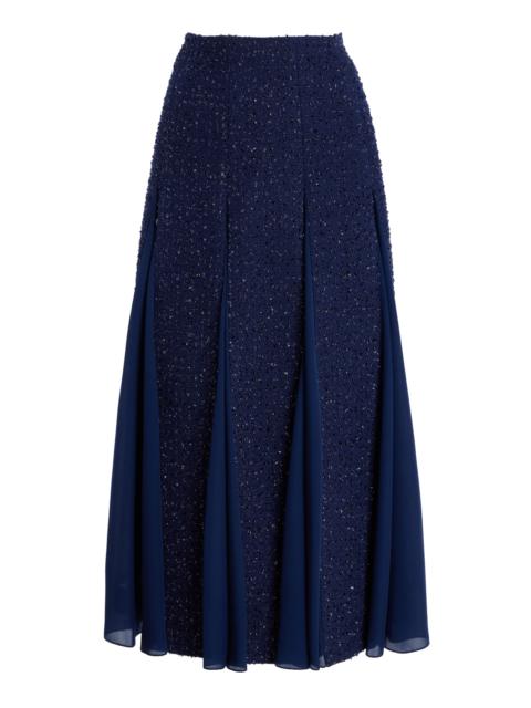 CAROLINA HERRERA Embellished Tweed Midi Skirt navy