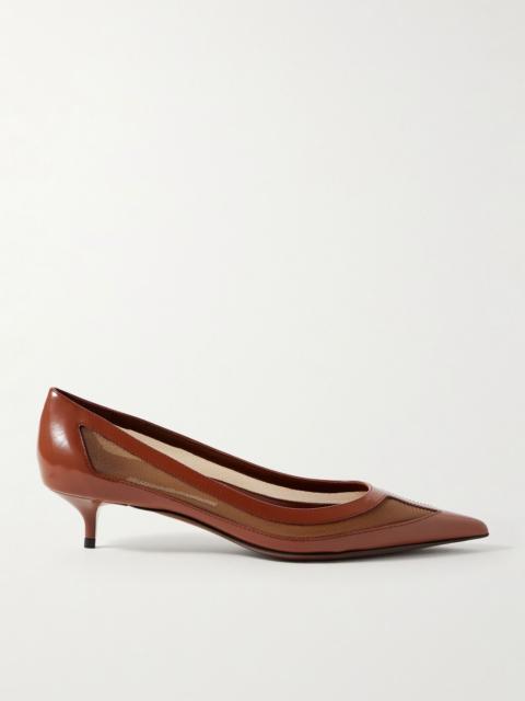 JIMMY CHOO Amelia 30 mesh-trimmed leather pumps Brown