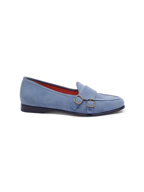 Santoni Women's light blue suede Andrea double-buckle loafer