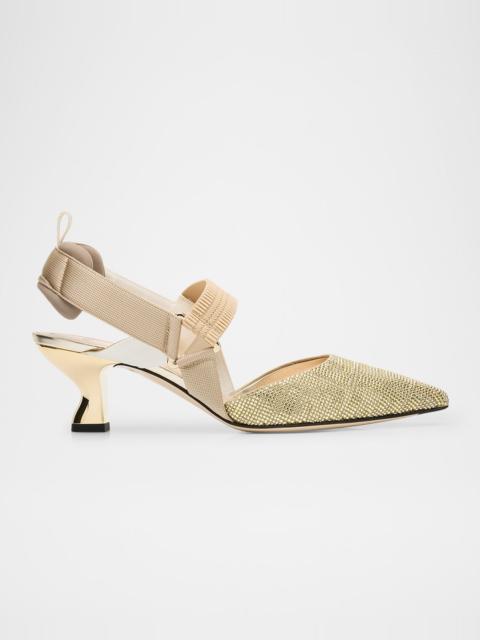 FENDI 55mm Colibri FF Embellished Satin Slingback Pumps