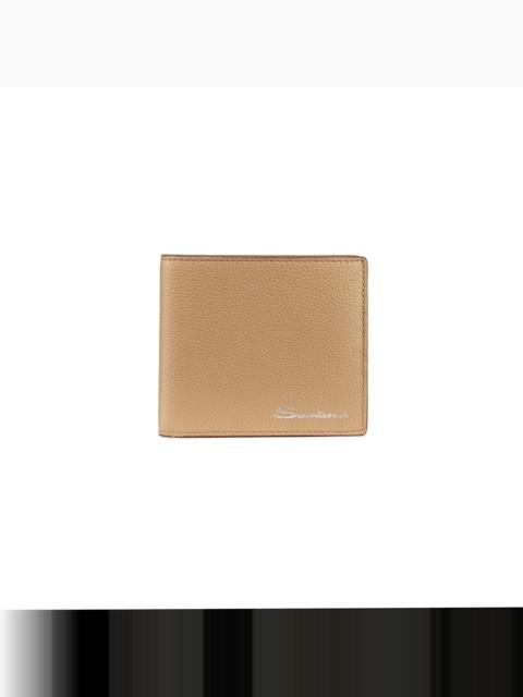 Santoni Beige tumbled leather wallet