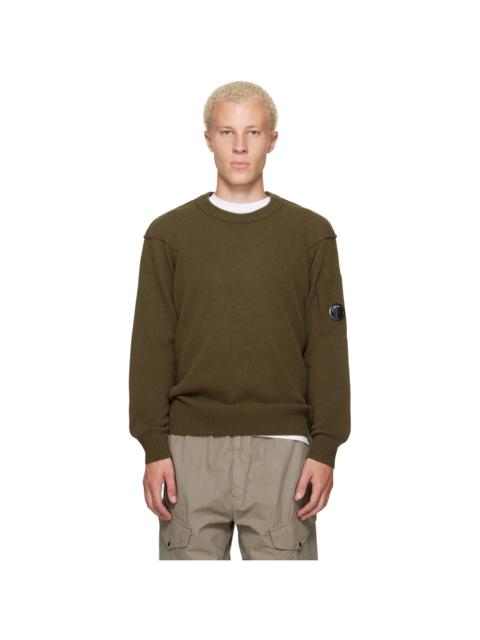 C.P. Company Khaki Lambswool Lens Crewneck Contrast Sweater