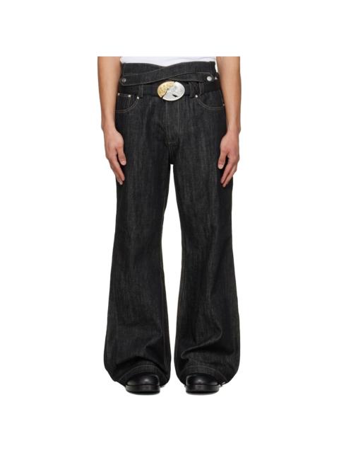 NULLUS Black Whale Fin Snap-On Flared Jeans