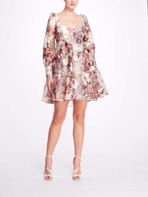 Marchesa FLORAL PRINTED SCOOP NECK DRESS