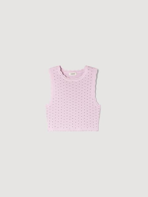 Sandro RHINESTONE KNIT CROP TOP