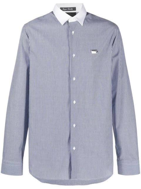 PHILIPP PLEIN logo-print striped cotton shirt