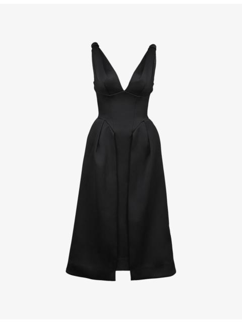 House of CB Paloma pleated satin midi dress