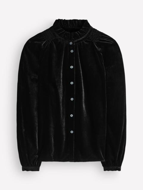 BODEN Erica Frill Velvet Top-Black