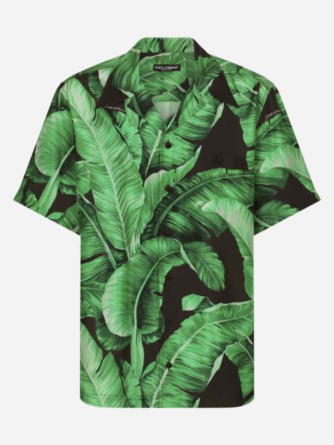 Silk Hawaiian shirt with banana tree print