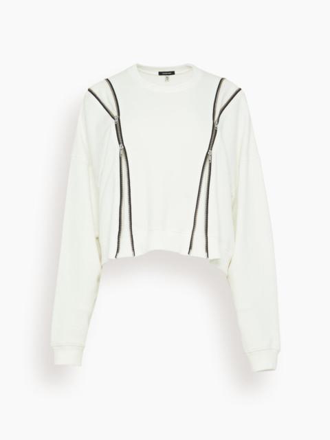R13 Zippered Crewneck in White