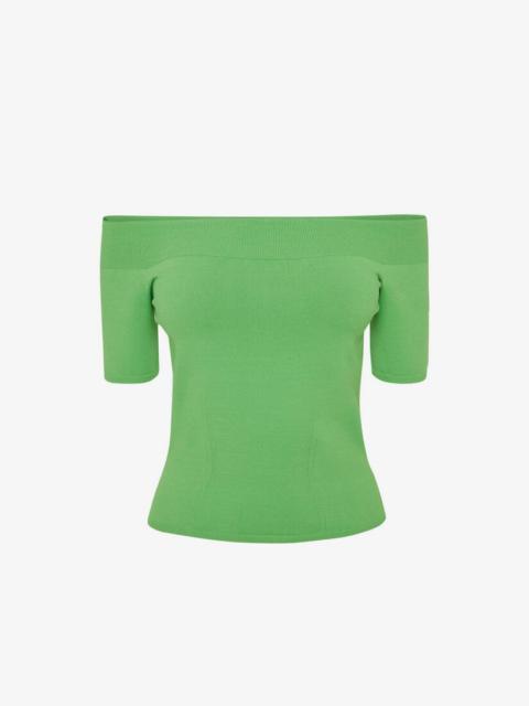 Alexander McQueen Women's Off-the-shoulder Knitted Top in Acid Green