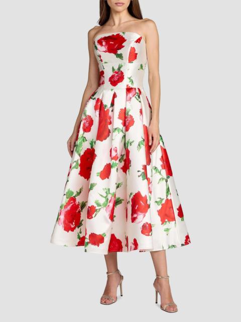 MAC DUGGAL Women's Floral Strapless Satin Midi-Dress - Rose Multi