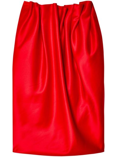 Red Pleated Satin Midi Skirt