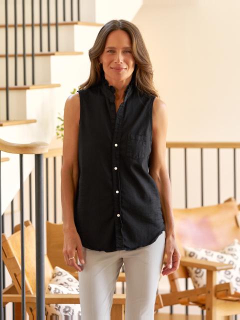 Frank & Eileen Ruffle Collar Sleeveless Button-Up Shirt