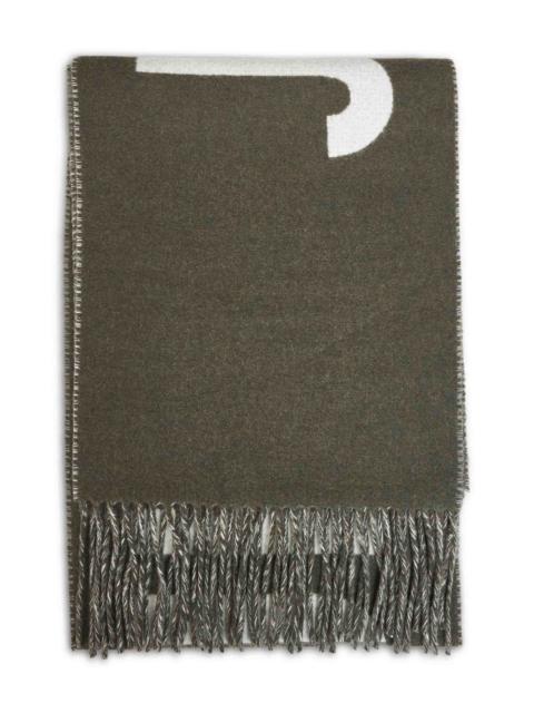 JACQUEMUS Khaki wool The Jacquemus fringe logo scarf