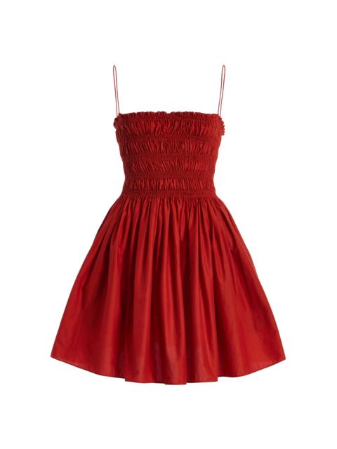 MATTEAU Shirred-Bodice Cotton Mini Dress red