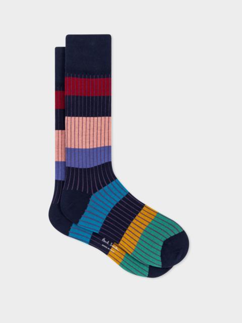Navy Multi Colour Block Stripe Socks