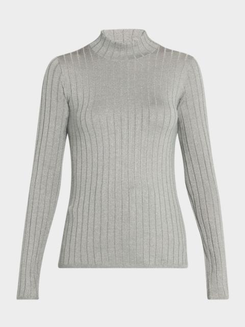 Metallic-Rib Cuff Cashmere-Silk Sweater