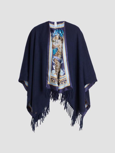 FERRAGAMO Women's Leopard Print Cashmere-Wool Reversible Cape - Navy Blue