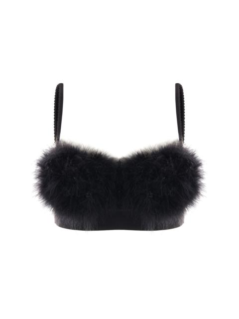 Marabou feather-embellished compact-jersety crop top